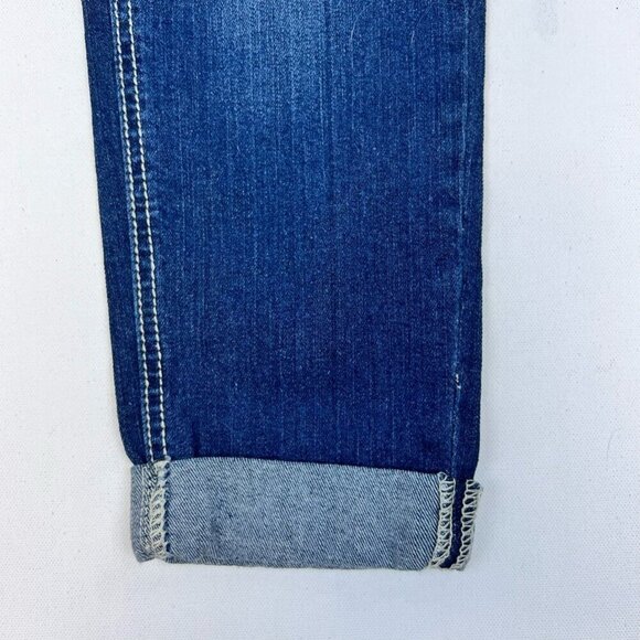 Almost Famous Womens Cropped Jeans Blue Distressed Dark Wash Low Rise Size 11 - Picture 5 of 10